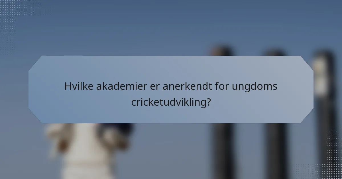 Hvilke akademier er anerkendt for ungdoms cricketudvikling?