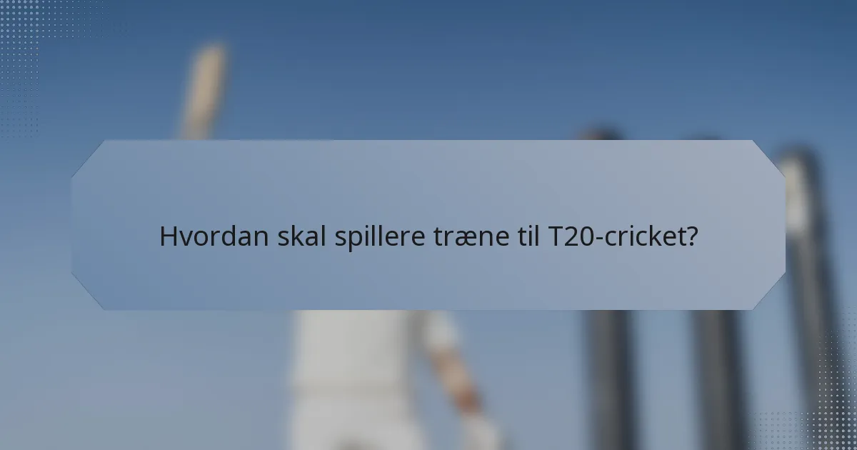 Hvordan skal spillere træne til T20-cricket?